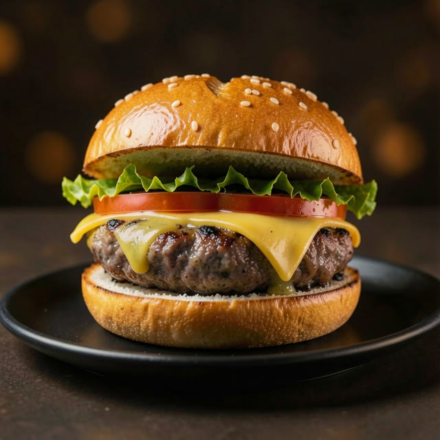 Finished burger on a plate
