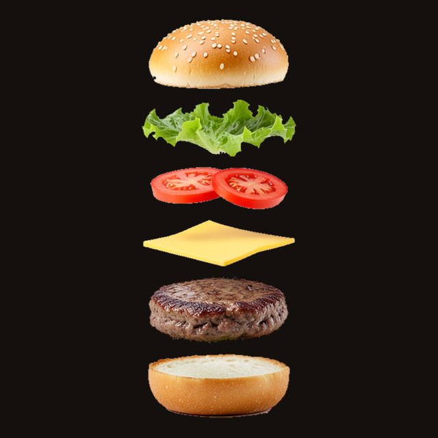 Separated burger ingredients